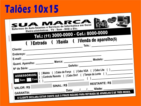 30 Talões de Notas 10x15 Cm - 50x2 Vias,100 Folhas - SEM NÚMERO, com Serrilha e Grampo - Sulfite 75g