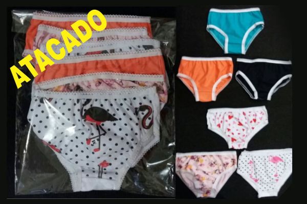 Calcinhas Infantis, 100% Algodão, 6 Estampas, 96 Pacotes de 1 Dúzia, 1.152 Unidades X R$ 1,43 Cada